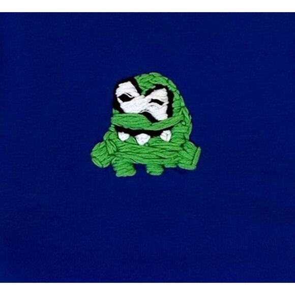 Superdown Crop Top Blue SMALL Upcycled Embroidered Om Nom Bodycon Unique Cami - Picture 2 of 5